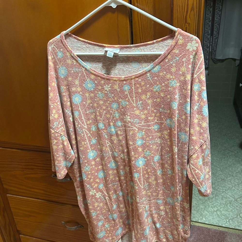 LuLaRoe Floral Long Sleeve Top - Orange and Blue